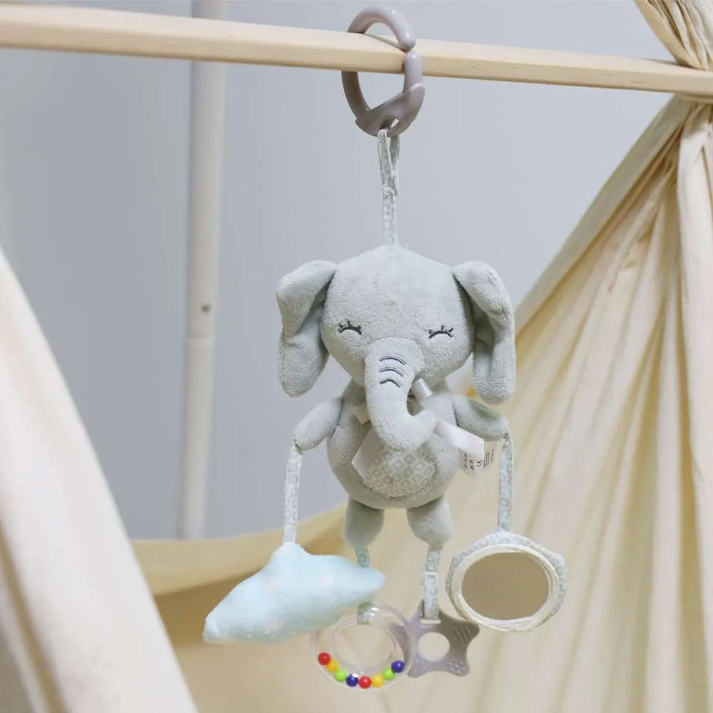 Elefanten-Hänge-Spielzeug – mit Rassel, BB-Sound, Spiegel & Beißring